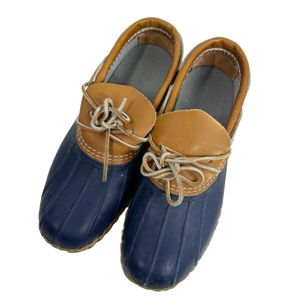 L.L.BEAN Duck Boot Rubber Mocs | Bean Boot Navy Blue Rubber with brown leather